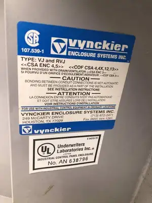 Vynckier Type VJ and RVJ Fiberglass Junction Box 11-1/2″ X 13-1/2″ X 6″