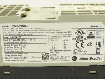 Allen Bradley 25B-D4P0N104 PowerFlex 525 AC Drive 1.5kW 2Hp 480V 3ph FRN 5.002