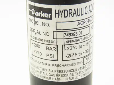 Parker ACP04AD008R57H Forklift Hydraulic Accumulator 3770 PSI Off Hyster E80XN