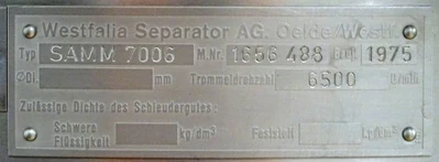 Westfalia SAMM 7006 warm milk separator, 316SS.