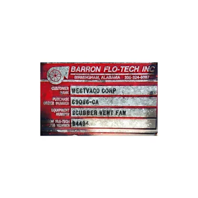 8,800 CFM @ 50" SP Barron Flo-Tech Hi Temp pressure 100HP Stainless Blower Fan