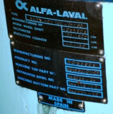 Alfa-Laval WHPX 407 TGD-24-60 oil purifier, 316SS.