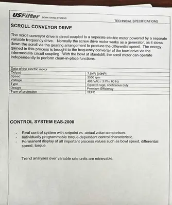 (2) US Filter/Hiller JS-1500ED decanter centrifuges, 316SS.