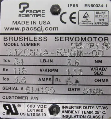 NEW PACIFIC SCIENTIFIC S32GNNA-RNNM-00 SERVO MOTOR S32GNNARNNM00
