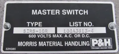 NEW P&H 100A3613-4 MASTER SWITCH SIRS-10R 100A36134