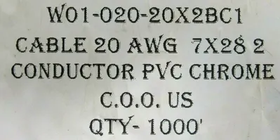 NEW QUABBIN LL51726 SHIELDED 2 CONDUCTOR CABLE 1000 FT W01-020-20X2BC1 20 AWG