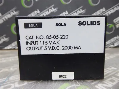 Sola Solids 85-05-220 Power Supply 115 VAC Input 5 VDC 2000 mA Output New