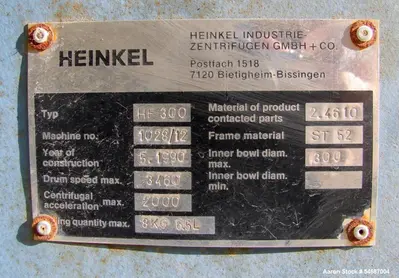 Used HEINKEL HF300 Basket Top Unload Centrifuges Illinois US | Aaron Equipment #1512935