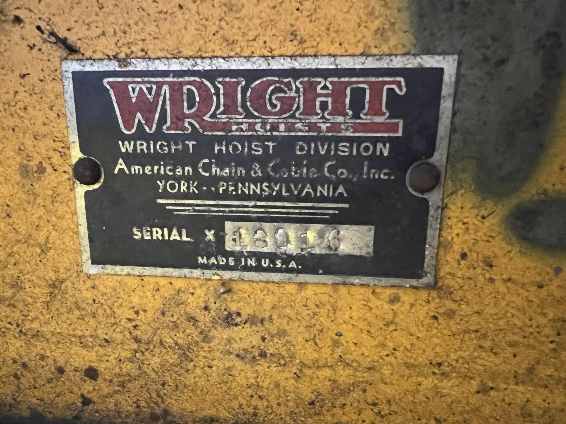 5 TON WRIGHT MODEL WHEL-3 TOP RUNNING CRANE HOIST (CURTIS): STOCK #18819