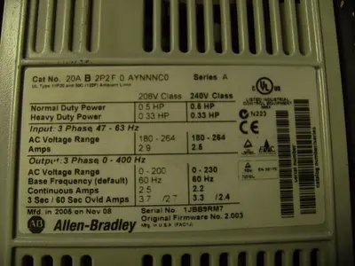 Motor, 1/2 HP, Allen Bradley, Powerflex 70, AC (2) #S740333