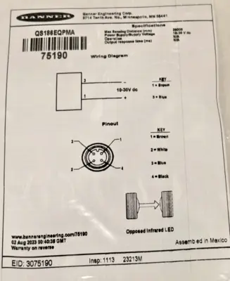 NEW BANNER ENGINEERING QS186EQPMA 10-30VDC IR LED EMITTER 20M