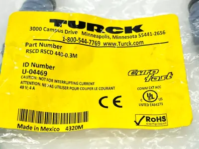 RSCD RSCD 440-0.3M | Turck  Eurofast Ethernet Cordset Double M12 Male 0.3M U-04469 - New