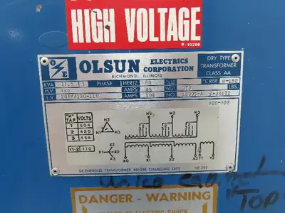 Olsun 10995-A Step Down Electric Transformer 37.5kva 3Ph HV 480 LV 208Y/120 Wye