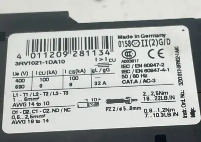 NEW SIEMENS 3RV1021-1DA10 CIRCUIT BREAKER 3RV10211DA10