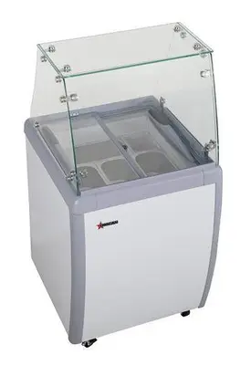 26″ Four Pan Gelato Dipping Cabinet with Flat Sneeze Guard and Pans