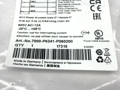 Murrelektronik 7000-P6241-P060200 Double-Ended Cordset Male to Female M12 2m - New