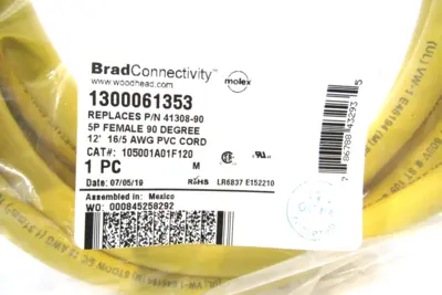 NEW WOODHEAD 105001A01F120 CORDSET