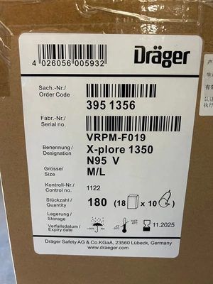 Drager X-plore 1350 N95-V Particulate Respirator Mask, Case of 180, Wrapped