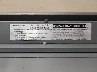 Central Machinery 24" Sheet Metal Bender