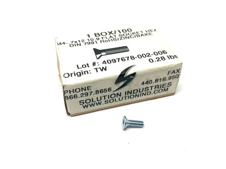 New | in-Stock SOLUTION INDUSTRIES M4-.7X12 10.9 FLAT SOCKET HEAD SCREW DIN7991 Nuts & Screws | Maverick Industrial Sales #1109004