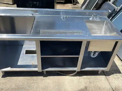 Used Falcon Restaurant Supply Used 79"x 30" Stainless Steel Beverage Drink Station with Sink and Drip Tray Drain - SS1 Underbar Equipment Illinois US | Falcon Restaurant Supply #1376124