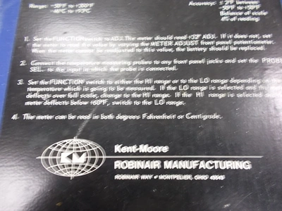 Kent-Moore Temperature Tester 14640 Robinair Manufacturing