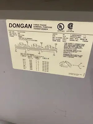 USED DONGAN 3P 15KVA 4480/208~120 WITH DONGAN 85-1045SH 1P 240X480/120/240
