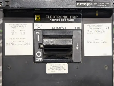 250A Square D LE36250LS Electronic Trip Circuit Breaker 600VAC Used