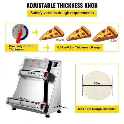 Pizza Dough Roller Sheeter, Max 16" Automatic Commercial Dough Roller Sheeter