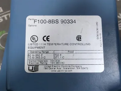 United Electric F100-8BS 90334 Temperature Switch 50 to 650°F Used