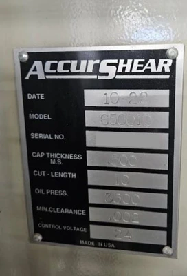 Used 2022 ACCURSHEAR 650010 Power Squaring Shears (Inch) Minnesota US | SOMINN MACHINERY SALES #1394168