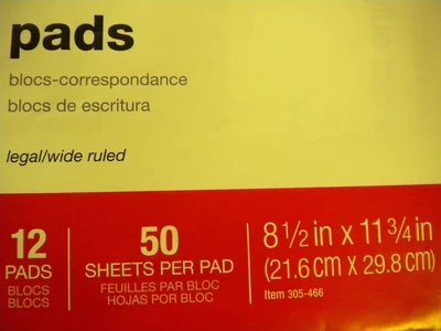 NEW Office Depot WHITE STANDARD 8.5" X 11 3/4" WRITING PADS