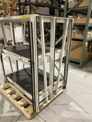 USED PROPER STORAGE SYSTEMS MANUAL ROLL OUT STORAGE DIE SHELVING