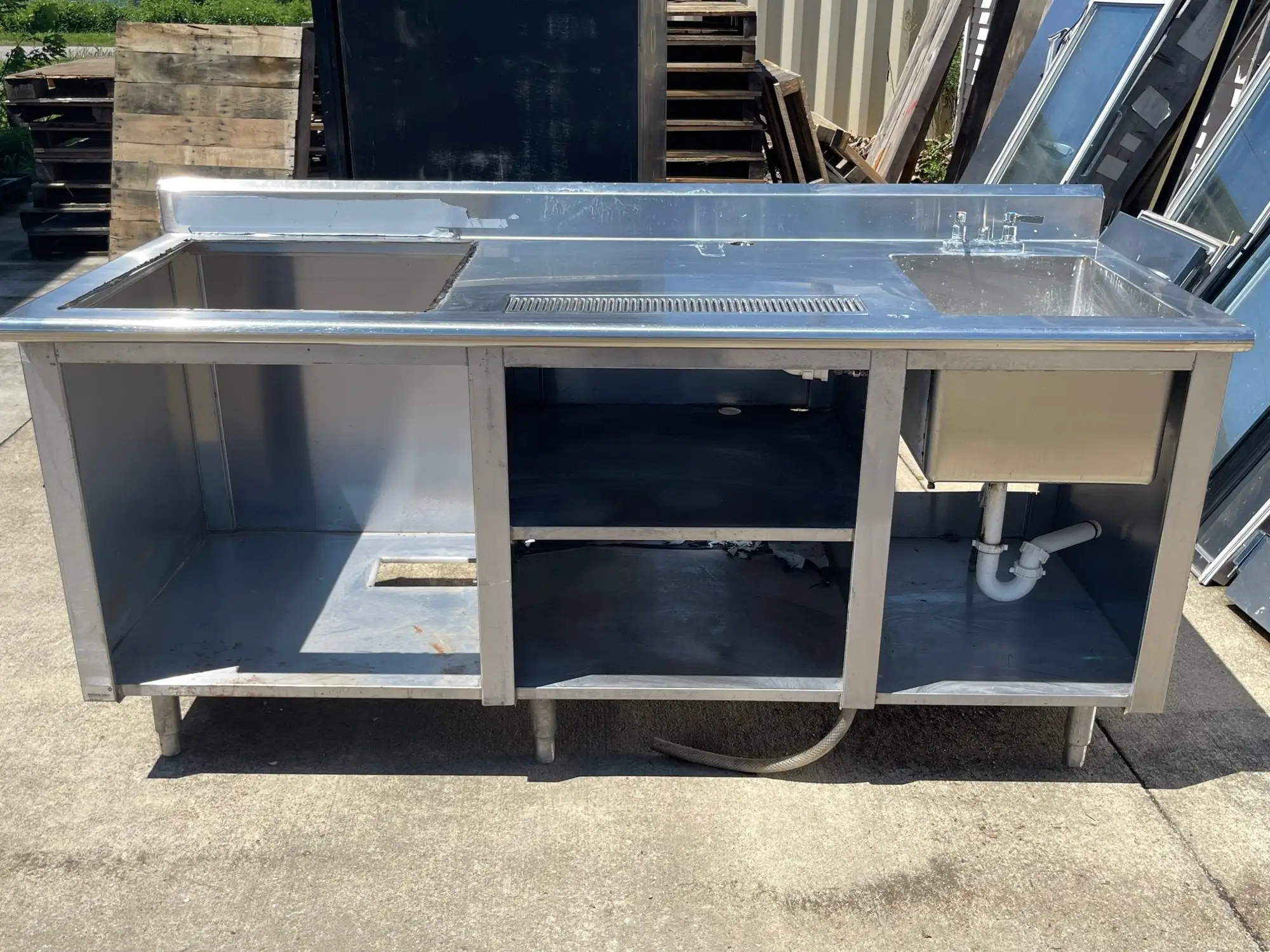 Used Falcon Restaurant Supply Used 79"x 30" Stainless Steel Beverage Drink Station with Sink and Drip Tray Drain - SS1 Underbar Equipment Illinois US | Falcon Restaurant Supply #1376124