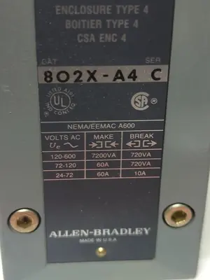 Used ALLEN-BRADLEY 802X-A4 Miscellaneous Equipment (Electrical & Power) | Surplus Asset Holdings #1192779