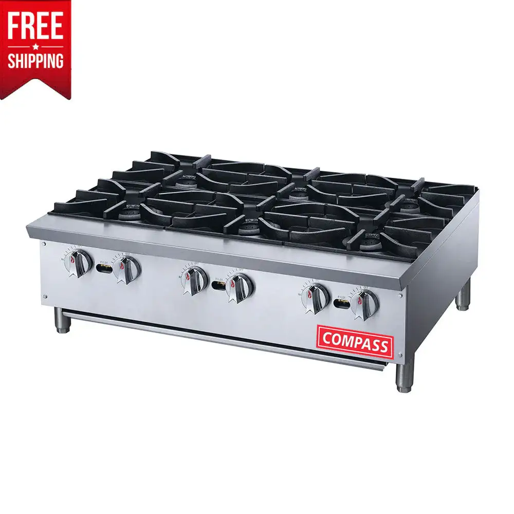 Compass DCHPA36 36" Commercial Hot Plate – 6 Burners, 168,000 BTU, NG/LP Convertible