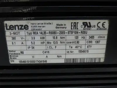 Lenze MCA 14L35-RS0B0 Servo Gear Motor 5.2Hp 390V 190rpm 18:1 Hollow Shaft GFL06
