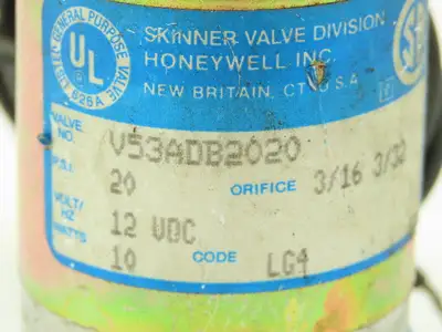 Honeywell Skinner V53ADB2020 Solenoid Valve 3-Way NC 12VDC 20 PSI 1/4" NPT