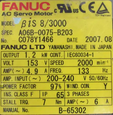 NEW FANUC A06B-0075-B203 SERVO MOTOR A860-2020-T301 A06B0075B203