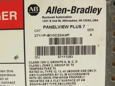 Allen Bradley 2711P-B10C22A9P PanelView Plus 7 Graphic Terminal 9.92" HMI 24VDC