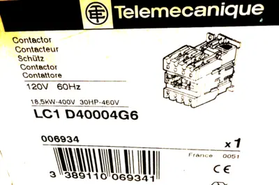 NEW TELEMECANIQUE LC1D40004 G6 CONTACTOR 120V 60HZ