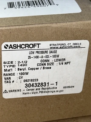 NEW Ashcroft 25-1490-A-02L-100IW