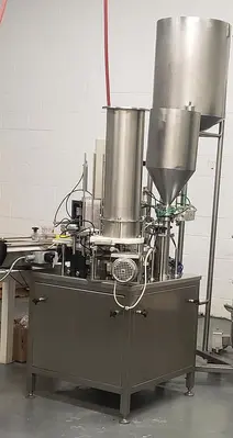 used 9 Cup Rotary Filling Sealing Machine with two Nozzles and Hoppers (Qty 3. to choose from)