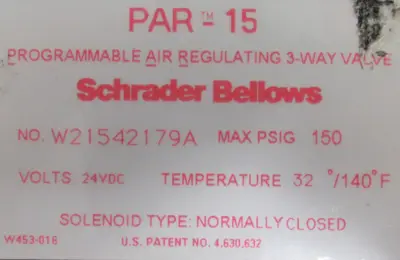 NEW SCHRADER BELLOWS PAR-15 PROGRAMMABLE REGULATOR 3-WAY VALVE W21542179A PAR15