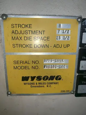 180 TON X 12' WYSONG FAB180-144 CNC HYDRAULIC PRESS BRAKE. STOCK # 0733220