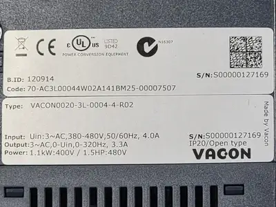 USED VACON VACON0020-3L-0004-4-R02