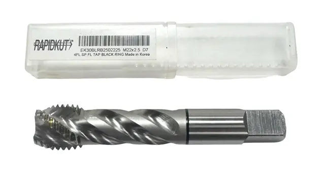 RapidKut M22 x 2.5mm Spiral Flute Semi-Bottoming Tap 4 Flute Black Ring D7