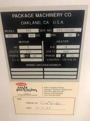 USED 1988 PACKAGE MACHINERY TRANSPACK TP2