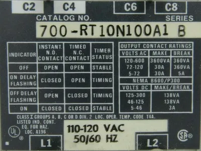 NEW ALLEN BRADLEY 700-RT10N100A1 TIMER SER B 110/120VAC 700RT10N100A1