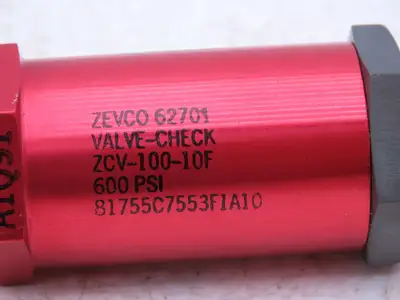Zevco ZCV-100-10F 62701 Hydraulic Check Valve 600 PSI JIC 5/8-10 Flared